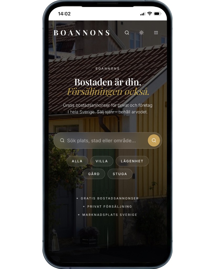 Boannons.se installerad som app på en iPhone.